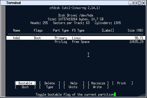 cfdisk bootable